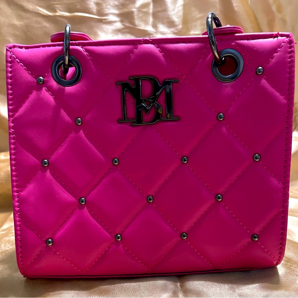 NWT Badgley Mischka hot pink studded vegan leather hand tote w/shoulder strap.